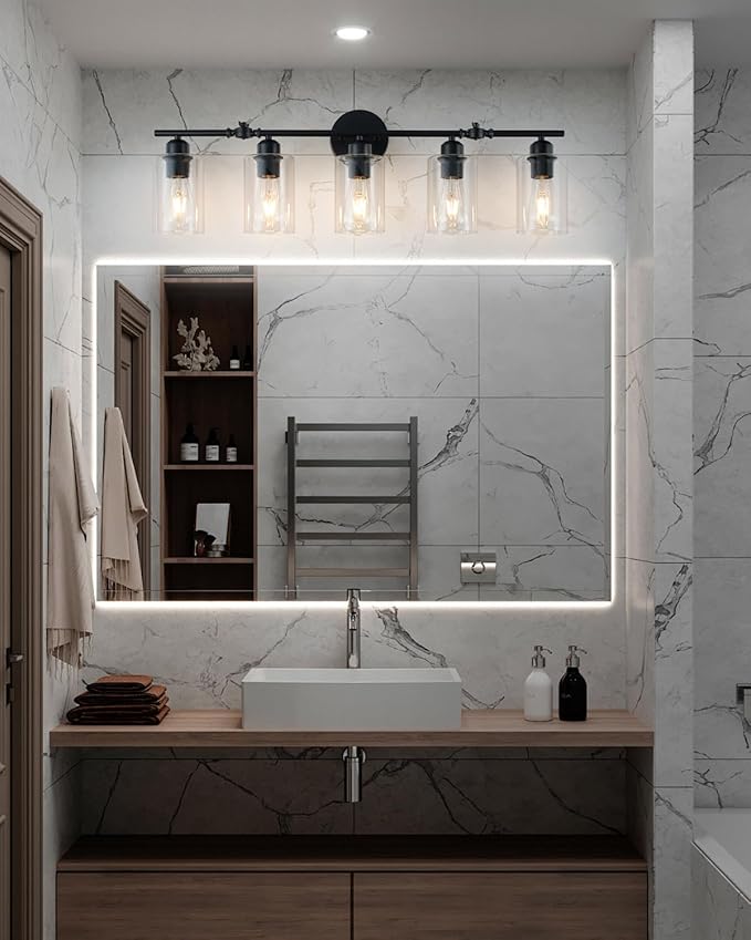 5-Light Bathroom Light Fixtures, Matte Black Vanity Lights for Bathroom