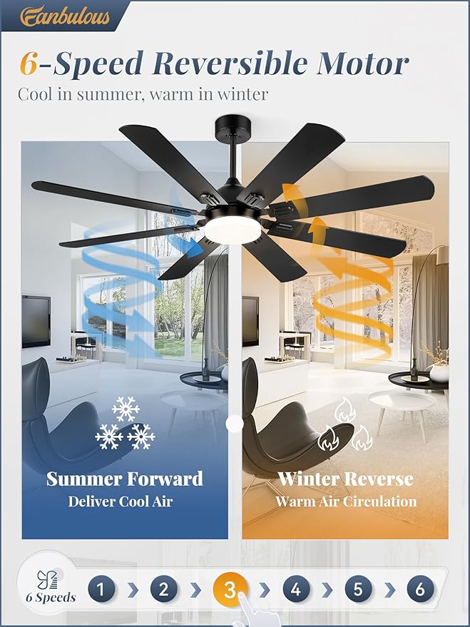 Fanbulous 62 Inch Outdoor Ceiling Fans with Lights,Black | Modern,6 Speeds,3CCT,Timer,Remote Control,Quiet Reversible DC motor,Large,8 Double-sided Blades,Easy Installation