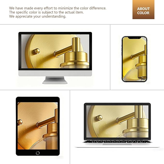 Gold Bathroom Vanity Lights, 1-Light Wall Sconce with Glass Globe Shade, Vanity Lighting for Bathroom/Bedroom/Dressing Room, Vertical/Horizontal Mounted, E26 Bulb Base (Bulb Not Included)