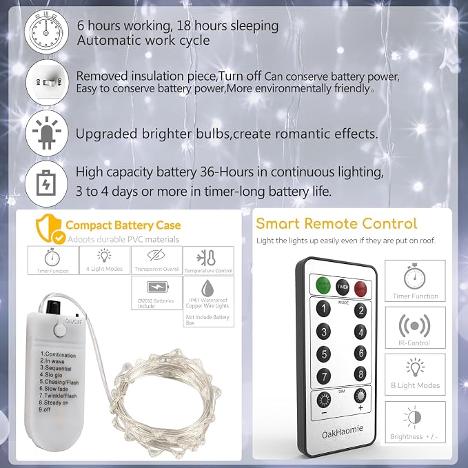 6 Pack Fairy Lights Battery Operated String Lights w/ Timer,2 Remotes,20LED | 6.5ft Cool White Firefly Lights,Waterproof Silver Wire Twinkle Lights DIY Mason Jar Wedding Party Christmas Table Decor