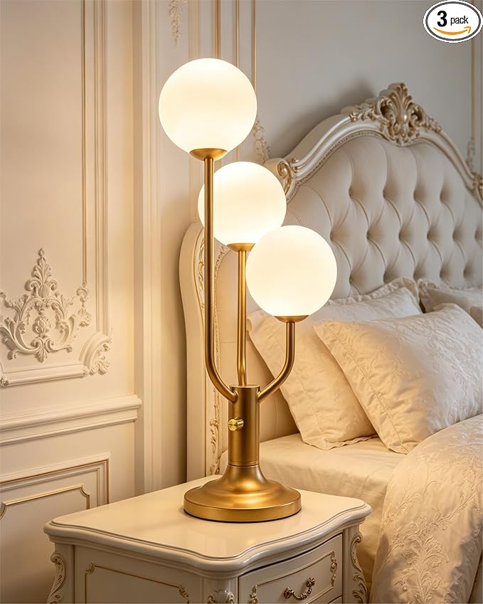 Globe Gold Table Lamp for Bedroom Gift Dimmable G9 Bulbs Included | Modern Round Ball Lamp Nightstand Desk Lamp Warmwhite Ambient Night Light Bedside Lamps for Living Room Party Home Decor Gift
