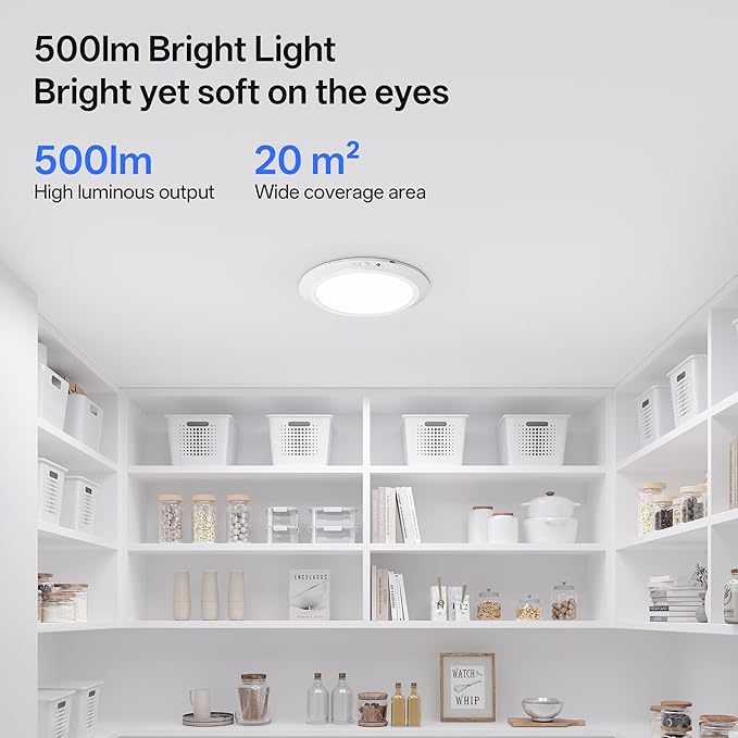 Homelist 12000mAh Rechargeable Magnetic Ceiling Light with Remote, 2 Pack | Shower Lights for Inside, Battery Operated Motion Sensor Ceiling Light for Renters Closet, Stairs, 3 Color Temperatures