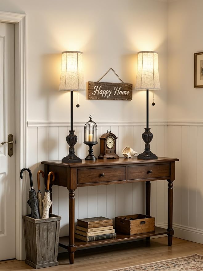 EJIAXIN Buffet Table Lamps Set of 2-28" Tall Skinny Black Resin Table Lamp for Living Room - Traditional Cottage Country Rustic Buffet Lamp with Pull Chain for Console Table,Dining Sideboard,Entryway