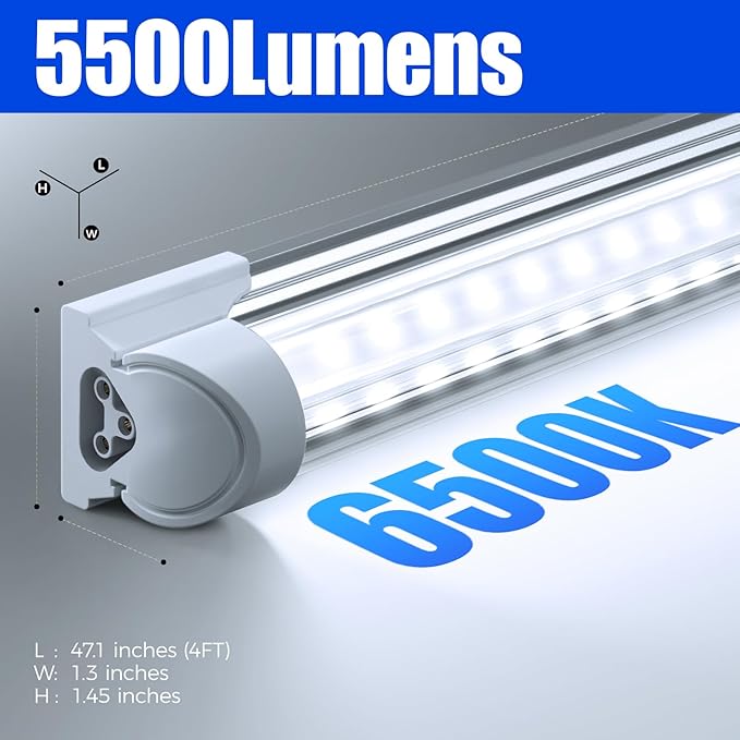 Barrina LED Shop Light 4FT, 40W 5500LM 6500K, Linkable, Integrated T8 Fixture, V Shape Ceiling Light for Garage, Warehouse, Workshop, 10 Packs