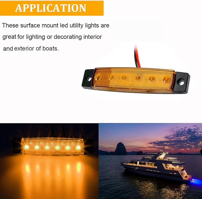 PSEQT LED Boat Interior Lights Marine Courtesy Light Strip Deck Transom Cockpit Navigation Lighting Waterproof for Fishing Pontoon Kayak Yacht Sailboat (Amber 10Pcs)