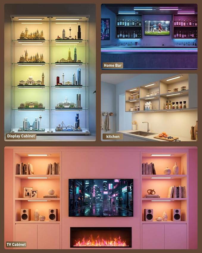 Under Cabinet Lighting Wireless, RGB Motion Sensor Light Indoor, 4 Pack | 15 Color Temps, Rechargeable, Timer, LED Closet Light Magnetic, Under Counter Lights for Kitchen Shelf Home
