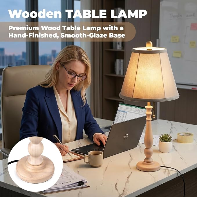 LALISU Farmhouse Table Lamps Rustic Bedroom Lamps for Living Room, 24.41" Boho Bedside Lamp with Chain Switch for Night Stands End Table Office Desk Lamp Nightstand with Linen Shades (Washed White)