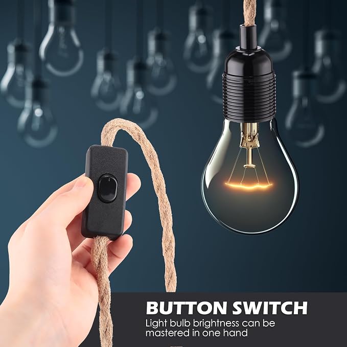 20 Pcs 10ft Pendant Light Cords Kit with Switch Rope Cord Fixtures Hanging Vintage Lamp with Plug Twisted Nylon Pendant Lamp Extension E26 E27 for Farmhouse Industrial Home DIY Decoration