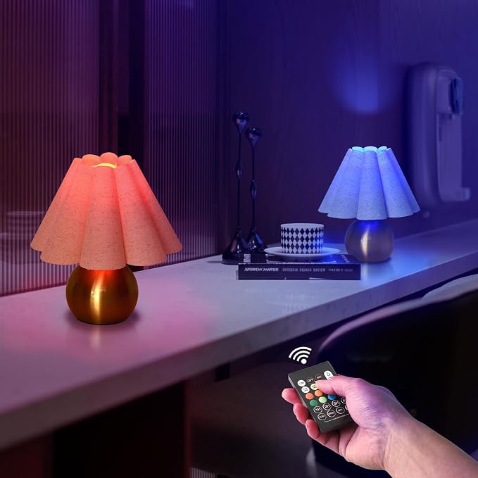 Ziqqeelam Rechargeable Cordless Small Table Lamp, Battery Operated Remote Control Gold Mini Table Lamps for Bedroom Nightstand, Cute Small Table Lamp for Small Spaces for Kitchen Counter, Bookshelf