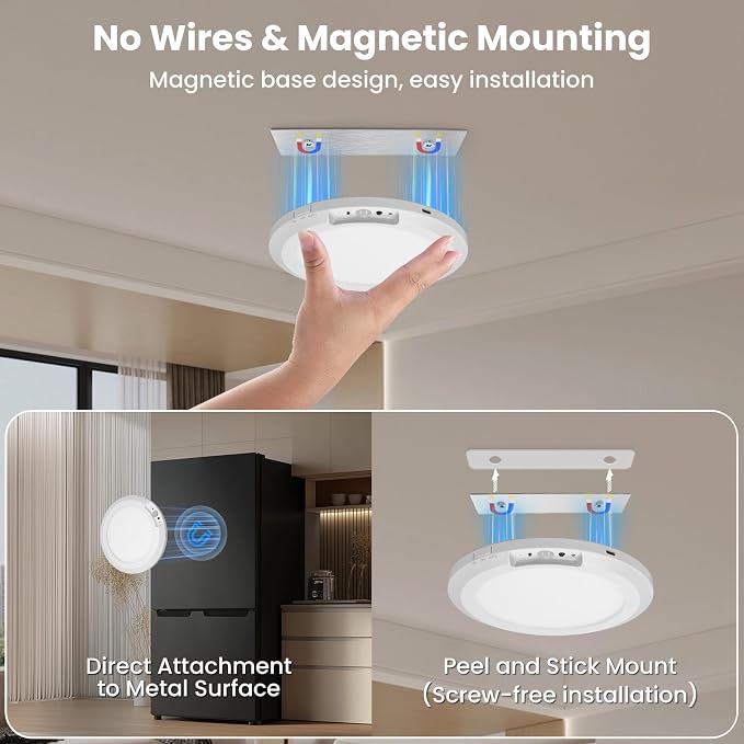Rechargeable Ceiling Light with Remote, 10000mAh, 1 Pack | Battery Operated Shower Light, Motion Sensor Closet Light, 5 Timer 3 Modes 3 Color 10 Brightness, for Home Stairs Landry