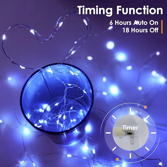 kolpop 5 Pack Fairy Lights Battery Operated with Timer, 50 LED Mini String Light Battery Powered, Blue Tiny Lights for Indoor Wedding Decorations