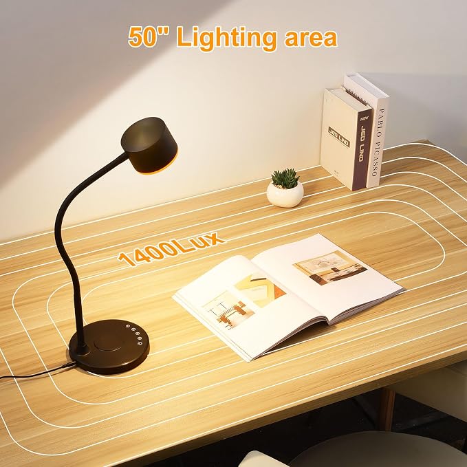 LiFMIRA Desk lamp with USB Charging Ports, Touch Control Desk Light Black | Reading Lamp for Home Office, 5 Color Stepless Dimming Study Lamps Reading Light Table Lamp for Bedroom Bedside Dorm Room