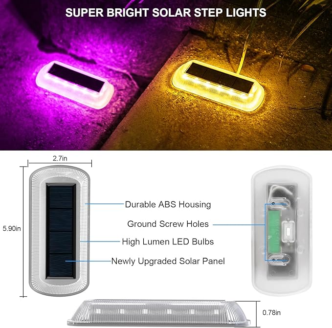 T-SUN Solar Deck Lights Outdoor Waterproof, Deck Lights Solar Powered, Driveway Marker Light for Fence Front Door, Step, Stair, Garden, Sidewalk, Pathway, Dock Porch, Backyard (Multicolor, 8 Packs)