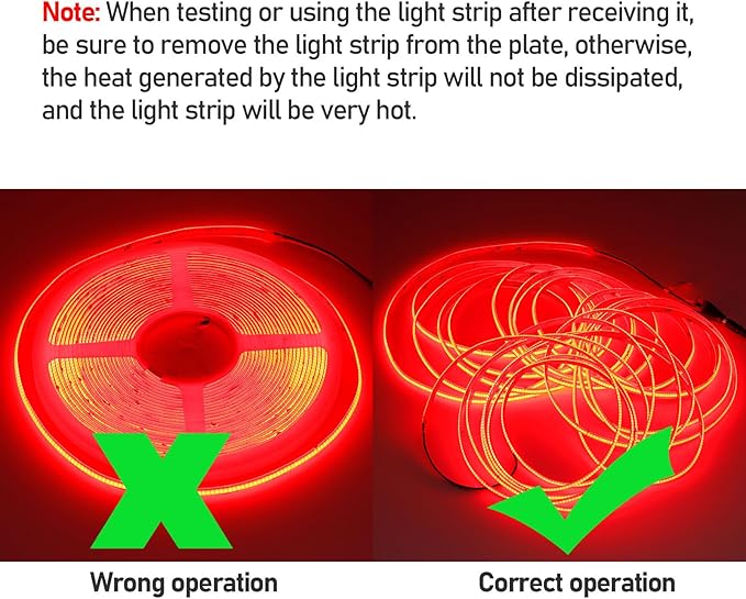 24V COB LED Strip Light Red 5M/16.4ft 2400LEDs Uniform Glow Flexible IP20 Not Waterproof LED Tape Lights for DIY Cabinet Bedroom Kitchen Home Decor(No Power Supply)