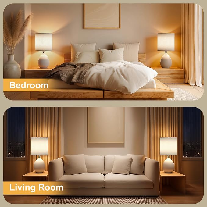 18.5" Table Lamps Set of 2 for Living Room Bedroom, Bedside Lamps for Night Stands, Desk Nightstand Lamp Dimmable, Modern Linen Cream Ceramic Lamps