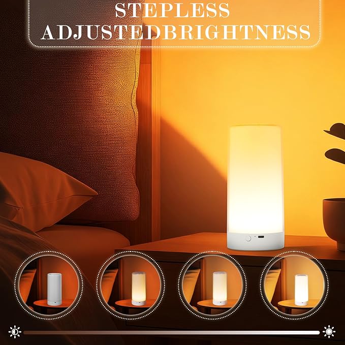 UNIFUN Night Light Touch Control RGB Rechargeable Bedside Lamp Dimmable | Easy Touch Control Dimming Design, Stepless Dimming RGB Color Change , Portable Cordless And Multi-Scenario Application