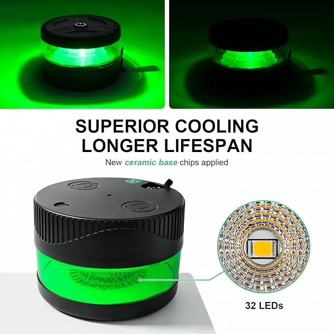NeaLia Magnetic Wireless Beacon Light, USB-C Strobe Light, Green | Rechargeable, IP67 Waterproof, Emergency Flashing for Volunteer Firefighter, POV, EMS