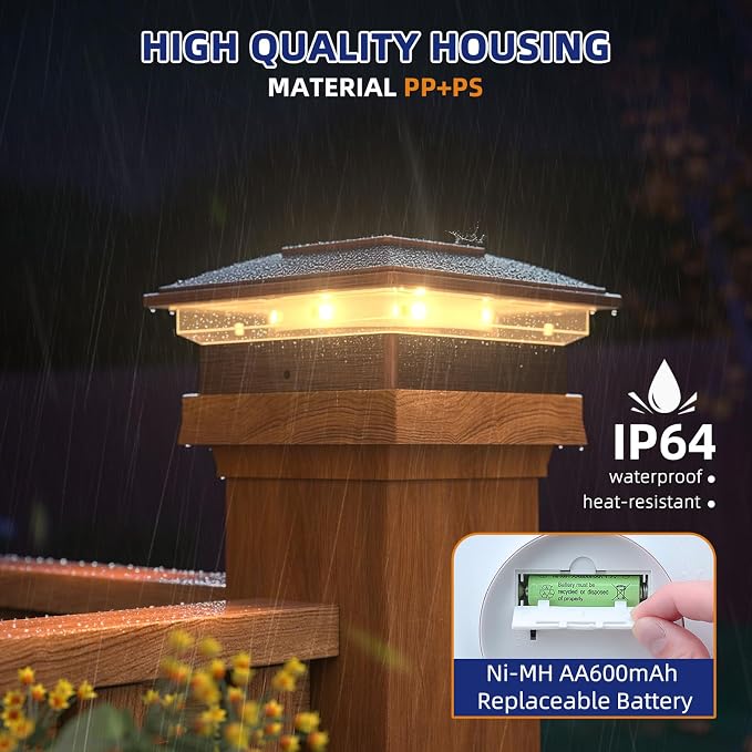 APONUO Solar Post Cap Lights - 6 Pack Outdoor Waterproof for 4x4, 5x5, 6x6 Posts, 2 Modes Warm/Cool Light, Solar Powered Fence/Deck/Patio Decor, Brushed Copper