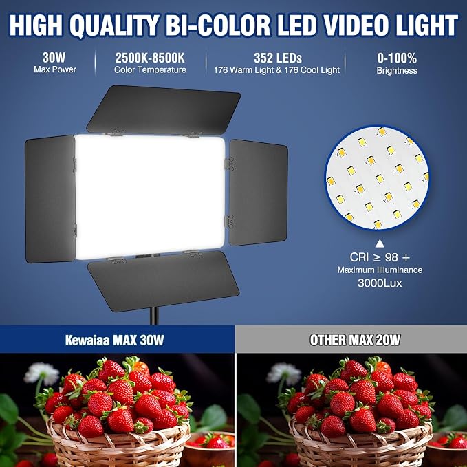 LED Video Light Kit, Studio Light with 2500k-8500k for Filming Camera Photo Recording Stage Shooting Streaming YouTube TikTok