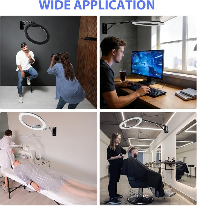 Ring Light Wall Mount with Phone Holder 19'', 45.7" Triangle Boom Arm | Rotatable Wall Mounted Light Stand for Photography Lighting Studio, Live Streaming, Salon, Barber Light, Beauty Tattoo Light