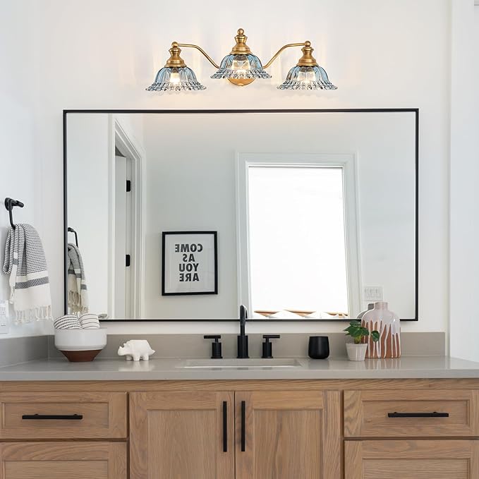 Brass Grey Blue 3 Light Vanity Light