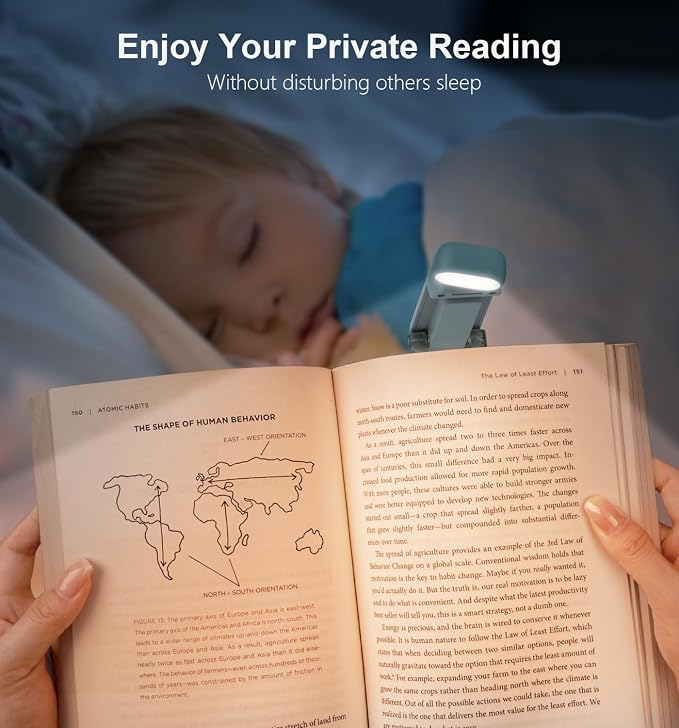 Gritin Reading Light, Rechargeable Book Light for Reading in Bed | Eye Caring 3 Color Temperatures, 5-Level Dimmable Brightness, Long Lasting, Compact Size Clip on Book Lamp-Pacific Blue