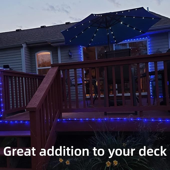 YEGUO Solar Rope Lights Outdoor Waterproof, 2 Packs Each 33ft 100 LED String Lights, 8 Modes Fairy Lights in Clear Thin Tube for Camping Fence Patio Garden Trampoline Deck(Blue)