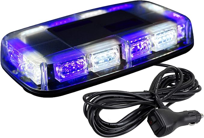 ASPL 48LED Roof Top Strobe Lights, High Visibility Emergency Safety Warning LED Mini Strobe Light bar with Magnetic Base for 12-24V Snow Plow, Trucks, Construction Vehicles (Blue/White)