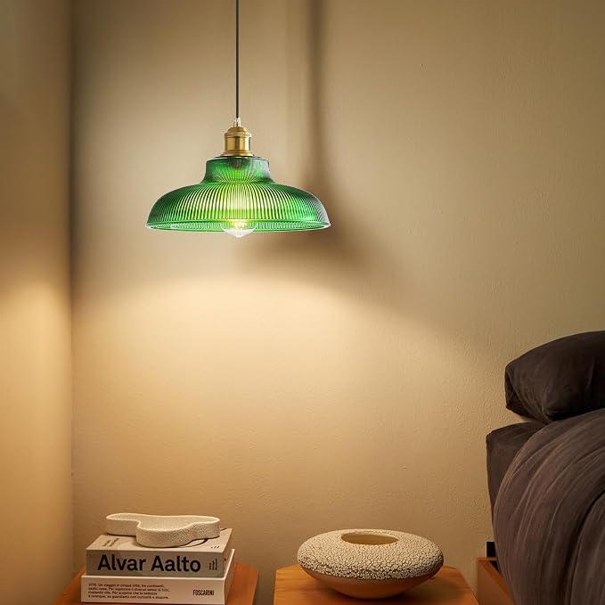 XZHGCEE Plug in Pendant Light: Hanging Light Plug in Green Glass Hanging Lamp, Pendant Lighting for Kitchen Island, Bedroom, Dining Room, Living Room, No Bulb