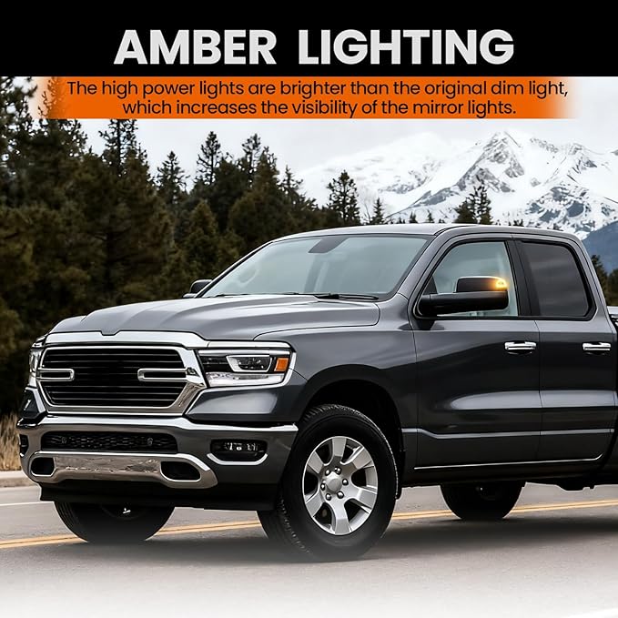 D-Lumina LED Side Mirror Turn Signal Lights Clear Lens for 2010-2018 Dodge RAM 1500 2500 3500 4500 5500 Towing Mirror Lamps, Rear View Signal Mirror Lights Replace 68302828AA 68302829AA, Pack of 2