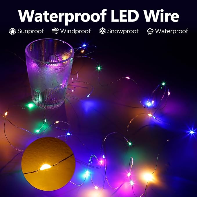 Fairy Lights Battery Operated String Lights 16.4ft 50LED Flashing and Constant Light Waterproof Silver Wire for Christmas DIY Party Wedding Decoration (Multicolor, 8 Pack)