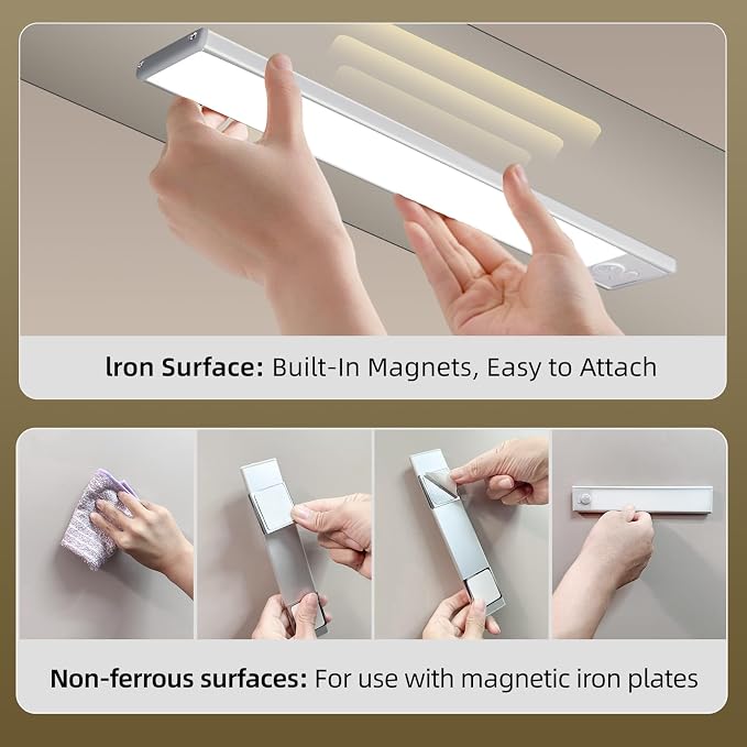 14 inch Dimmable Under Cabinet Lighting, 58 LED Rechargeable Battery Motion Sensor Light Indoor, Stick On Magnetic Closet Lights, Under Counter Lights for Kitchen, Stairs, Warm Light 5 Pack