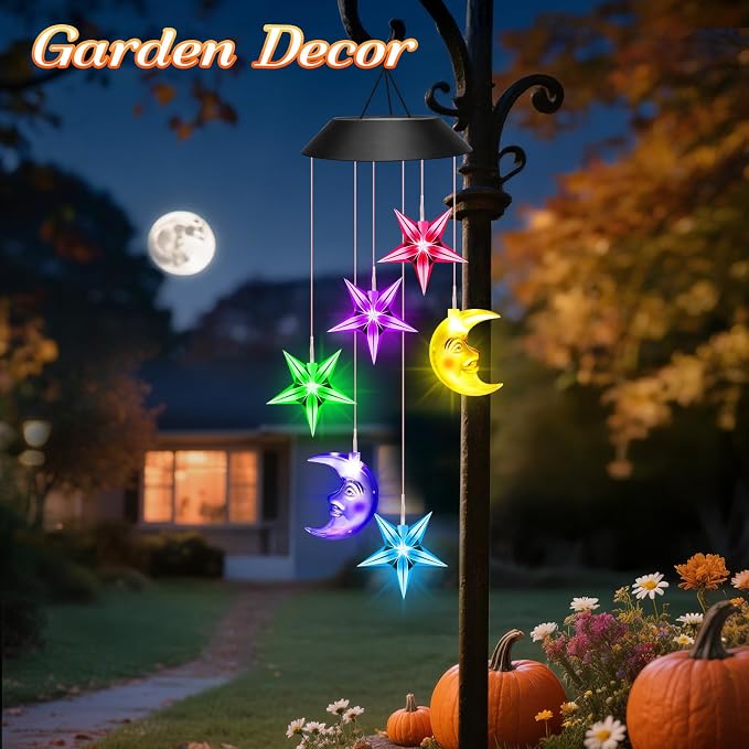 Winzwon Solar Lights Outdoor Moon Star Wind Chimes for Outside | Birthday Gifts for Women Mom Grandma Her Wife Mothers Day Christmas Garden Yard Patio Porch Deck Hanging Decor