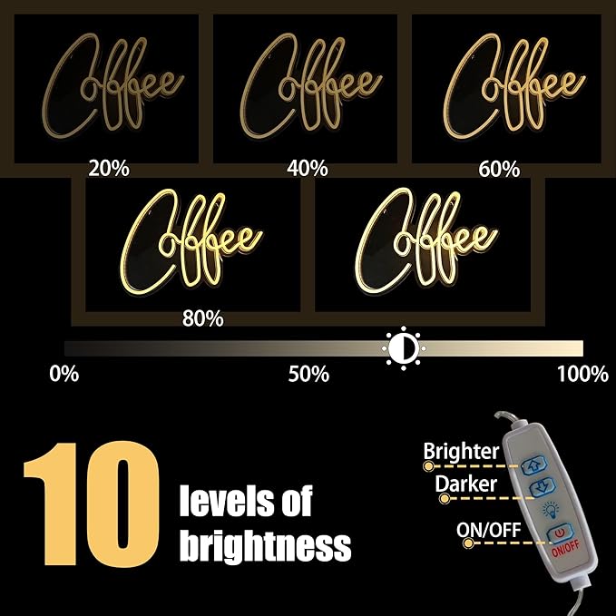 Coffee Neon Sign Bar Wall Decor,Adjustable Brightness Led Lights Sign,USB Powered Neon Light for Coffee Bar,Home Bar,Hotel(Yellow)