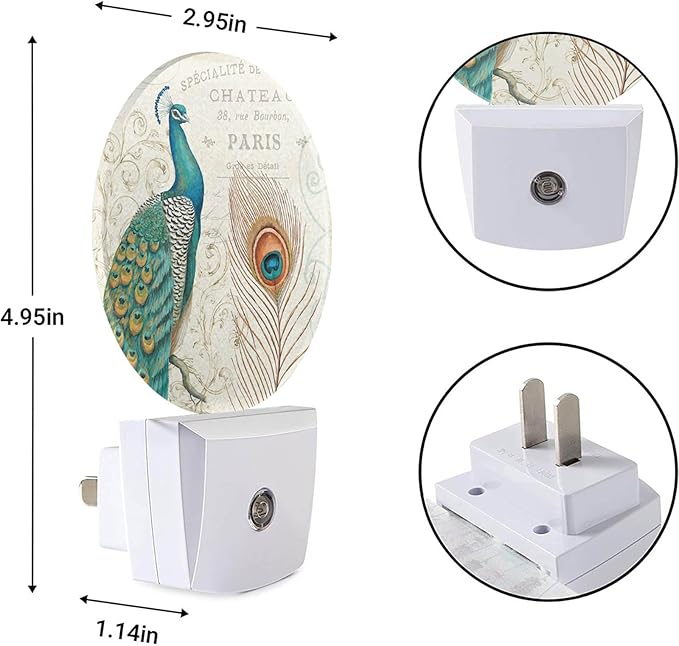 EKOBLA Peacock Floral Decorative Night Light Peacock Feather Retro Night Lights Plug into Wall Auto Sensor Led Lamp 0.5W Sleep Friendly for Girls Boys Men Women