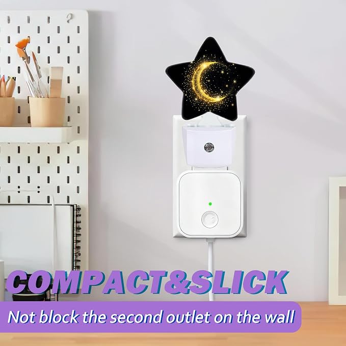 Gold Moon Night Light for Kids,Black Glitter Night Lights Plug Into Wall, Lightweight Dusk to Dawn Light Sensor Warm Nightlights for Girls Boys Bedroom Nursery Basement