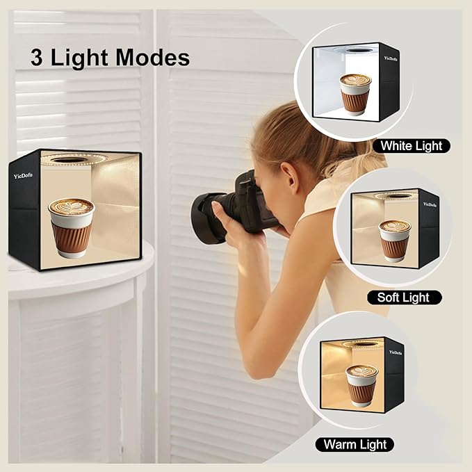 12''x12'' Foldable Photo Light Box Studio Kit with 120 LED Ring Light 3 Lighting Modes & 6 Color Backdrops Portable Shooting Tent for Product Photography Jewelry Small Items