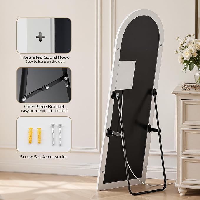 71" x 26" Arched Full Length Mirror with LED Lights, Floor Mirror with Stand, Wall Mirrors Full Length, Body Floor Mirrors, Wall Mounted for Bedroom, Dimmable, Tempered Glass