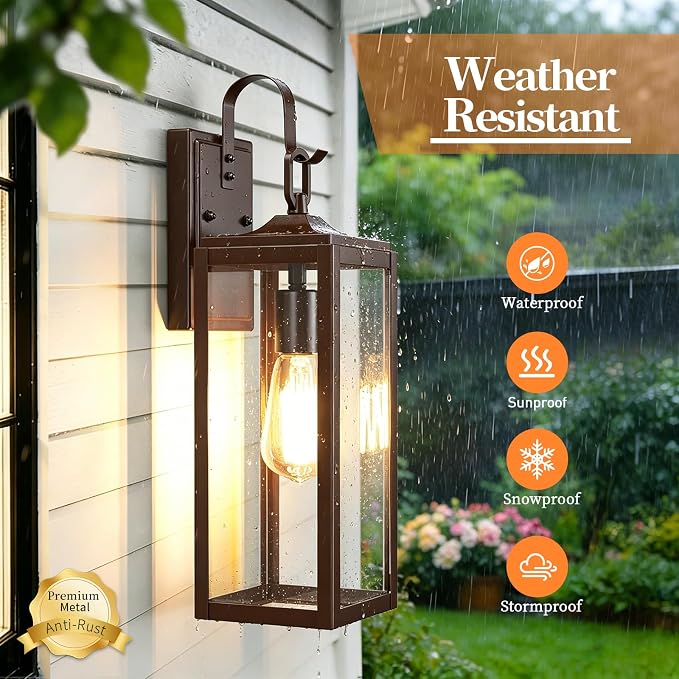 18'' Large Outdoor Wall Lights 2 Packs, Brown Exterior Lighting Fixtures | Waterproof Modern Outdoor Sconces Porch Light for House Wall Mount, Farmhouse Wall Lanterns for Front Door, Garage