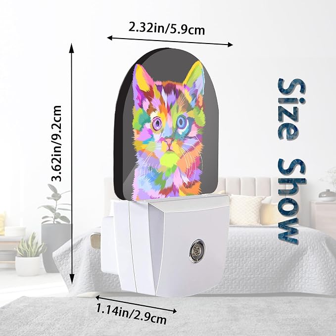 Colorful Cute Cat Night Lights Plug into Wall for Girls Boys Room,Night Light LED Lamp Dusk to Dawn Sensor Round Lamp for Bedroom Bathroom Hallway Home Wall Decor