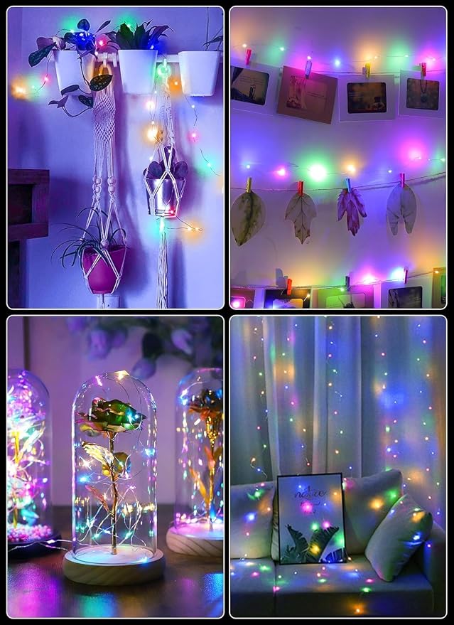 Minetom 33FT 100LED Multicolor Fairy Lights Battery Operated with Remote | Waterproof Twinkle Lights for Bedroom Dorm Patio Tapestry Backyard Garden Party Indoor Christmas Decoration
