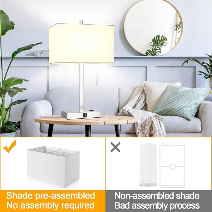 21" Touch Bedside lamps with 2 USB & AC Outlets, 3-Way Dimmable Bedside Table Lamps Set of 2 for Bedroom Living Room Office Reading, White Shade Lamps for Night Stands, 3000K LED Bulbs Included