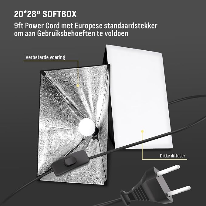 NiceVeedi Softbox Photography Lighting Kit, 20'' x 28'' 85W 3000K-6000K E27 LED Bulb Softbox Lighting Kit with Boom Arm & 91' Tripod, Overhead Studio Lights for Photography/Live Streaming/Portrait