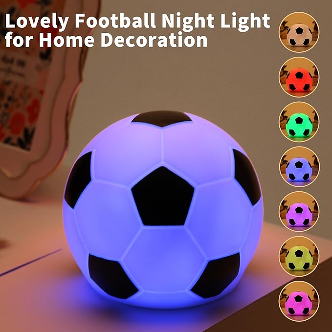 Football Night Light,Touch-Adjustable 7 Colors,Soccer Silicone Night Light for Kids,Use as a Bedside Lamp or Table Lamp,A Glowing Football Gift for Room Decor,Perfect for Children.