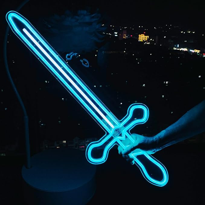 30” LED Sword Neon Sign–Medieval neon sign Sword Prop Weapon，Boys, Kids，Gifts for Teens，Boys Room Decor，Wall Decor Cosplay Costume Accessory, Roleplay & Halloween，Christmas Gifts