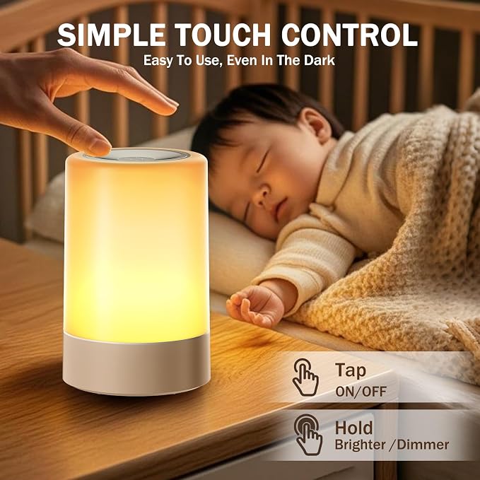 2 Pack Baby Night Light for Nursery, Rechargeable Touch Night Light, Portable Bedside Lamp, Dimmable Nursing Light for Breastfeeding, Diaper Changes, Kids Room & Bedroom