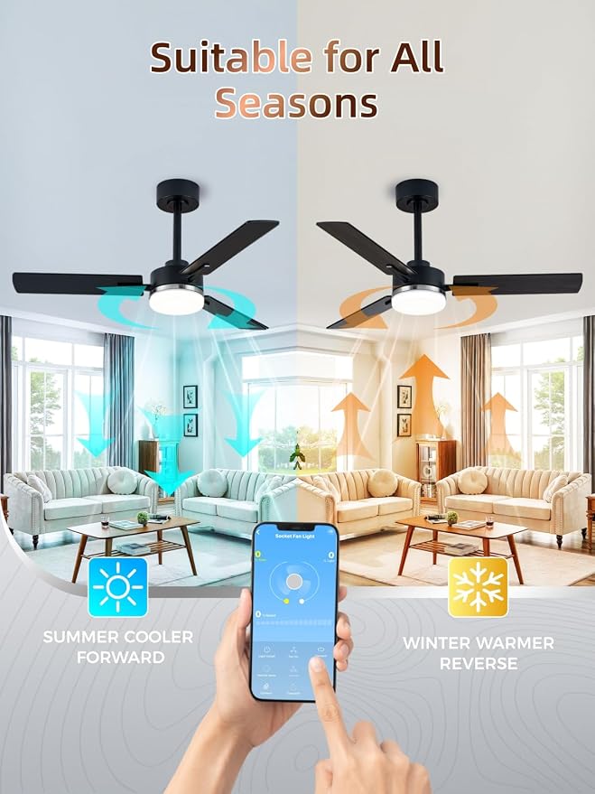 LANMEL Metal Ceiling Fan with Lights and Remote, 42 Inch, Silver & Black | Modern Low Profile Flush Mount, Reversible, 3CCT Dimmable, Quiet, LED, For Bedroom, Living Room, Indoor/Outdoor Patio Use