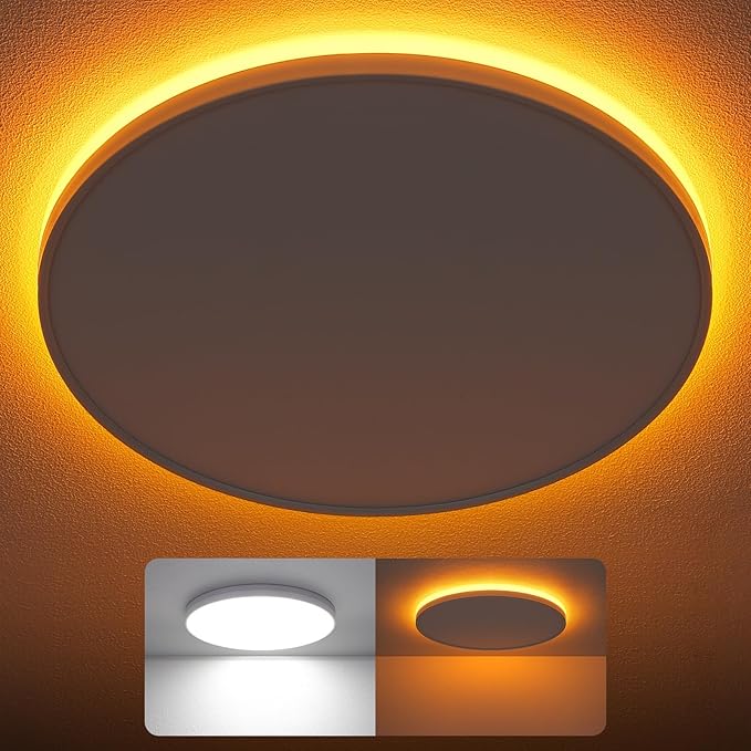 SunRider 2-Pack LED Flush Mount Ceiling Light Fixture with Night Light, 5000K Daylight White, 12 Inch 24W 2400LM Round Dimmable Flat Ceiling Lamp