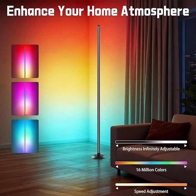 IC+RGBW Led Corner Floor Lamp USB Powered App, Remote Control, 2 Pack | App & Remote Control Color Changing, Timer, 64+ Music Modes Standing Lamps for Living Room Lamp Bedroom Gaming Room