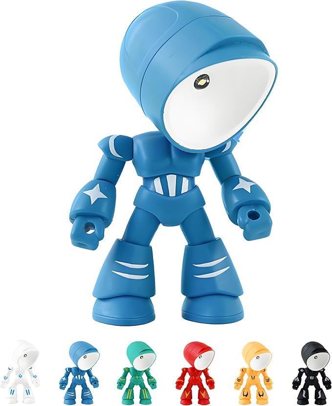 LED Mini Night Light,Adjustable Cute Cartoon Robot Companion Table Light,Adjustable Lonely Robot Cartoon Cute Robots Design Companion Table Light Magnetic Base for Gifts (Blue)